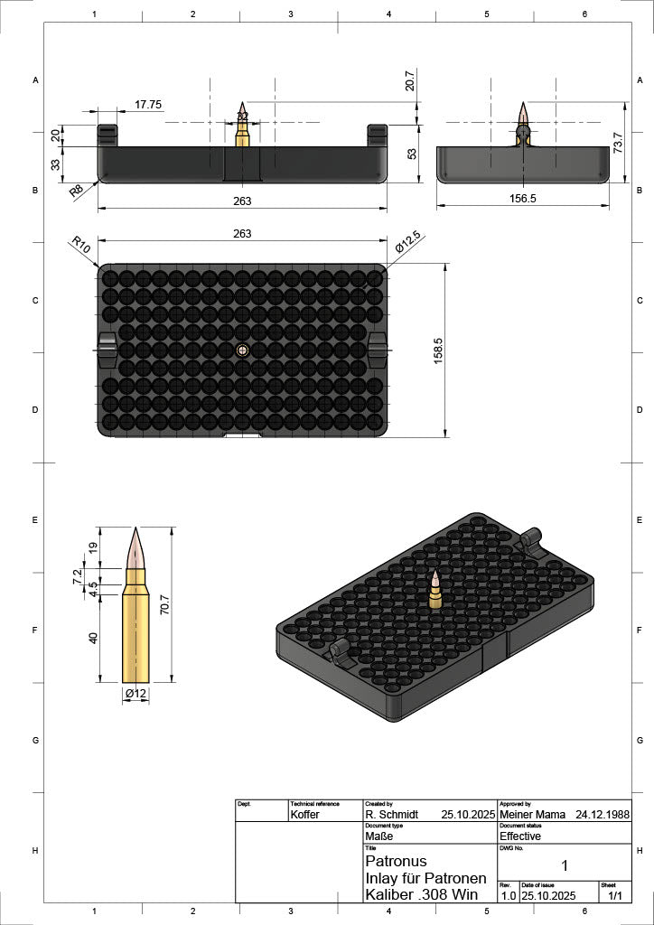 Patronen Inlay für Koffer – Kaliber .308 Winchester