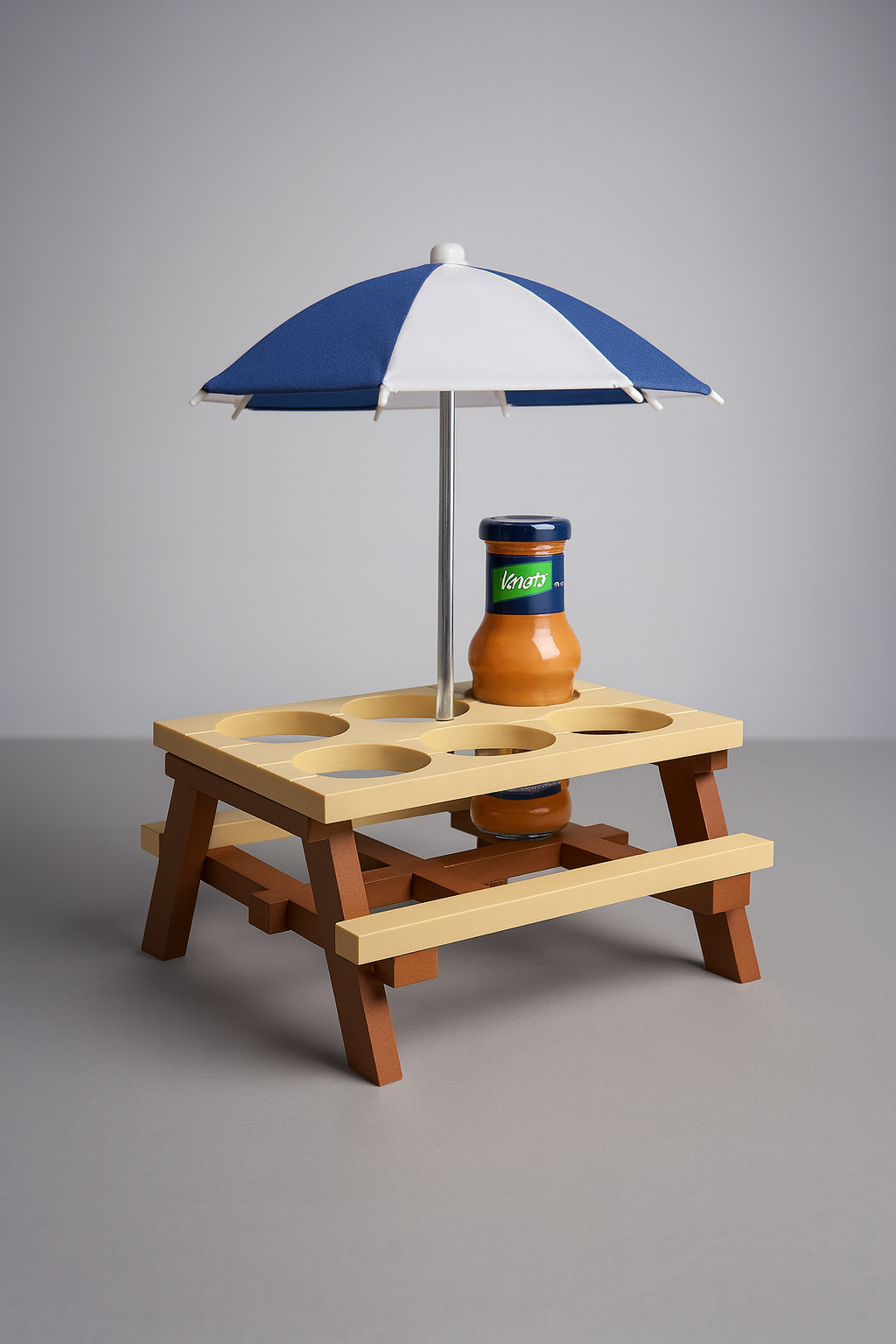 Mini-Picknicktisch mit Sonnenschirm – Halter für Saucen, Snacks & Getränke für Grillparty