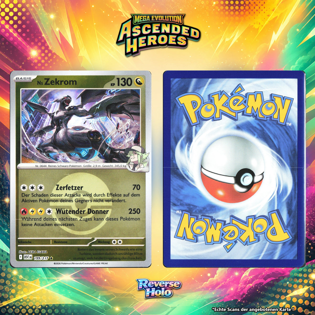 Ns Zekrom Reverse Holo Pokeball ASC 155/217