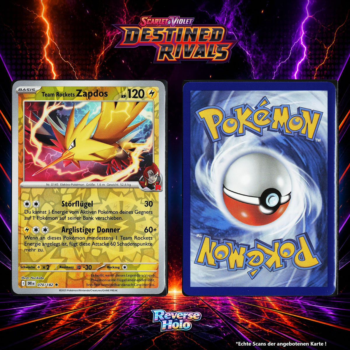 Team Rockets Zapdos Reverse Holo Energy-Pattern DRI 70/182