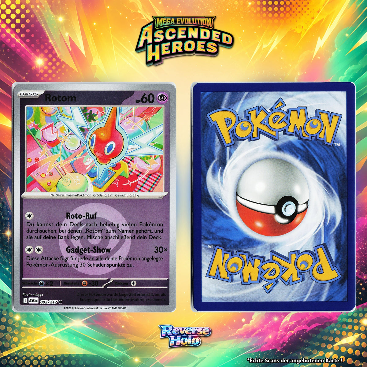 Rotom Reverse Holo Energy-Pattern ASC 92/217