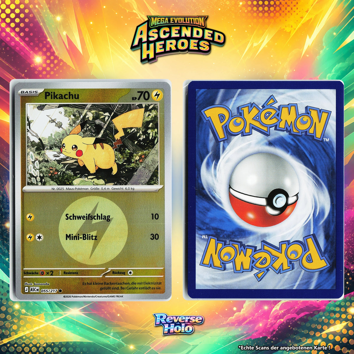 Pikachu Reverse Holo Energy-Pattern ASC 55/217