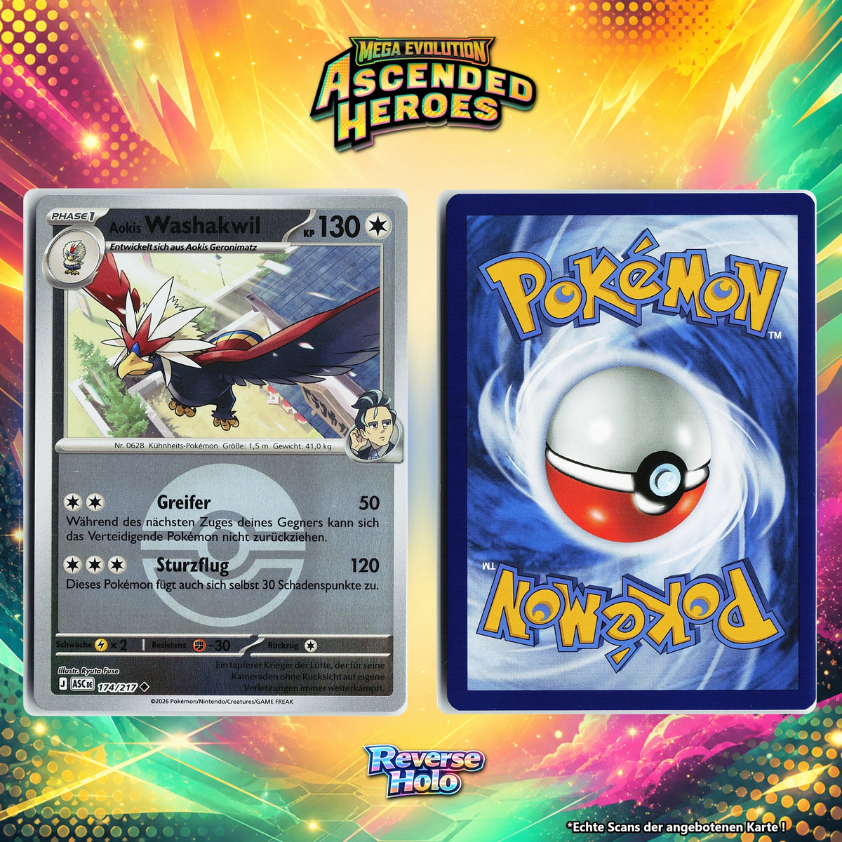 Aokis Washakwil Reverse Holo Pokeball ASC 174/217