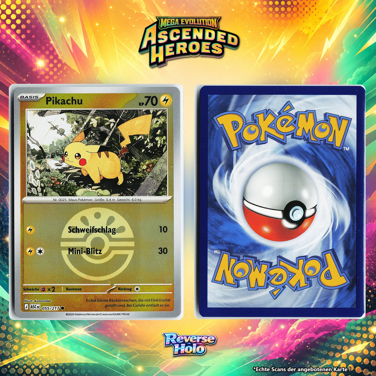 Pikachu Reverse Holo Pokeball ASC 55/217
